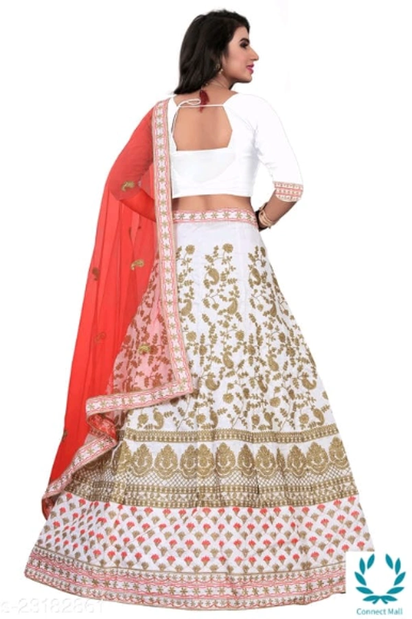 Beautiful Semi Stitched lehenga Choli - Free Size, White, Red, Satain Dupatta Fabric : Net, Embroidered, Multipack :1